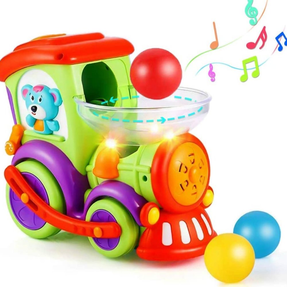LUKAT Toddler Educational Drop and Go Toy Train with 3 Popper Ball, Music and Li